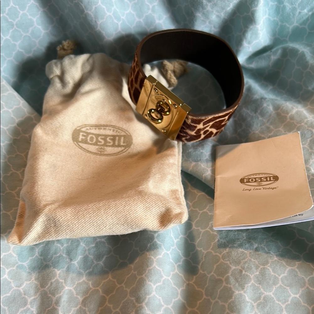 Fossil Brown Leather Bracelet with Gold Clasp